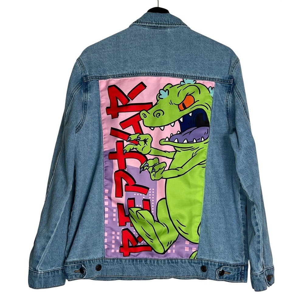 Nickelodeon Rugrats Reptar Denim Trucker Jacket Light Wash Blue Mens Medium